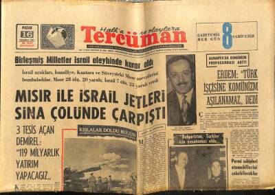 Tercüman Gazetesi 16 Temmuz 1967 - Mısır İle İsrail Uçağı Sina Çölünde Çarpıştı GZ54793 - 1