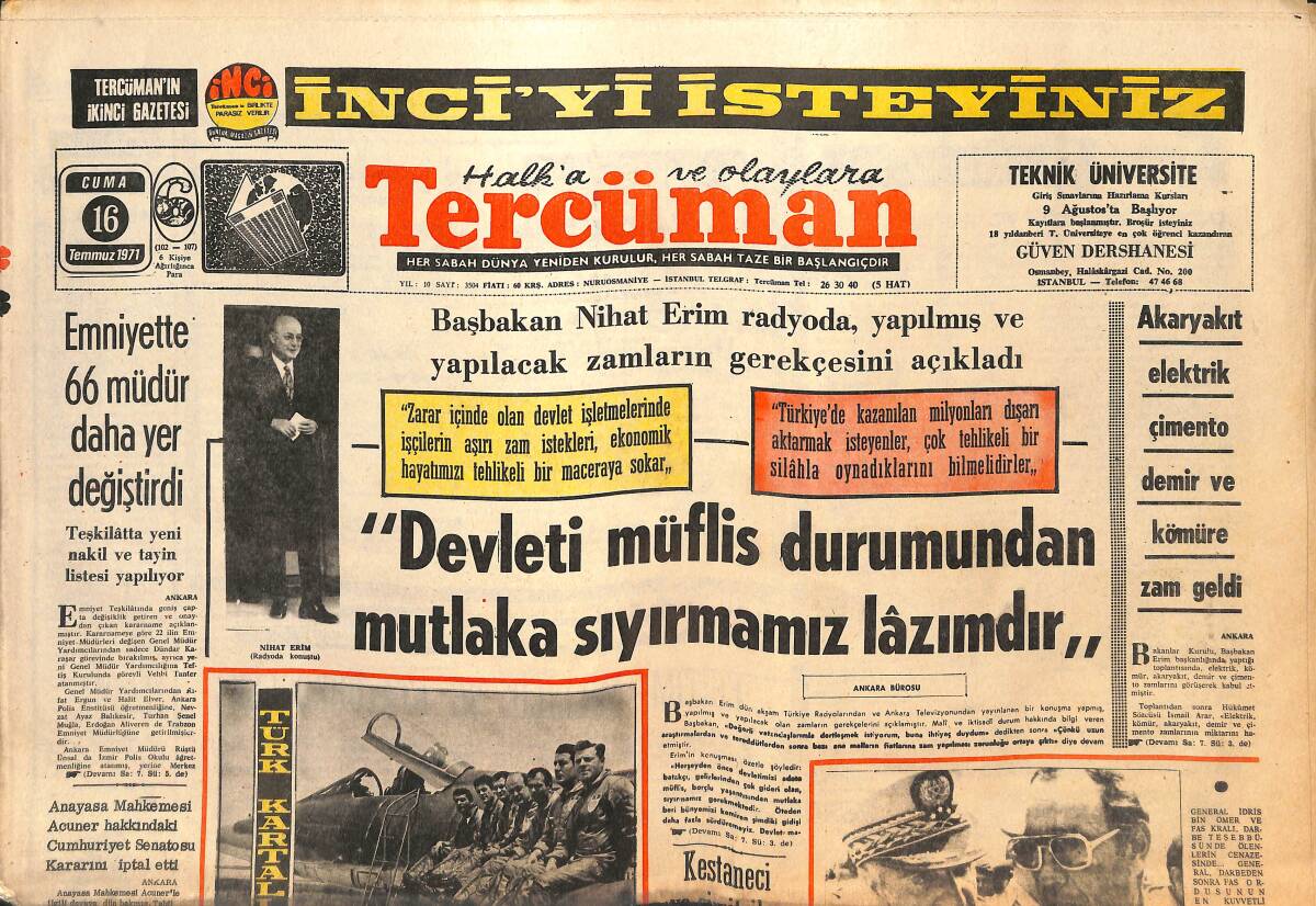 Tercüman Gazetesi 16 Temmuz 1971 - Libya'nın Fas İle Münasebetini Kesmesi Ve Ürdün İç Harbi Arap Dünyasını Sarstı GZ141552 - 1