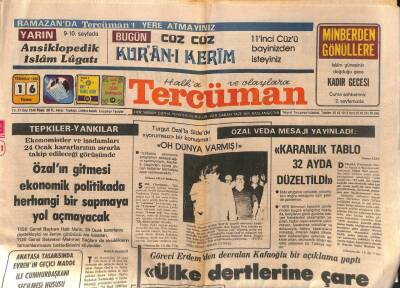 Tercüman Gazetesi 16 Temmuz 1982 - Türkan Şoray 40 Derece Ateşle Hayranlarıyla İftar Yaptı, Kara Pelerin Çizgi Roman, Turgut Özal Oh Dünya Varmış Dedi GZ91840 - 1