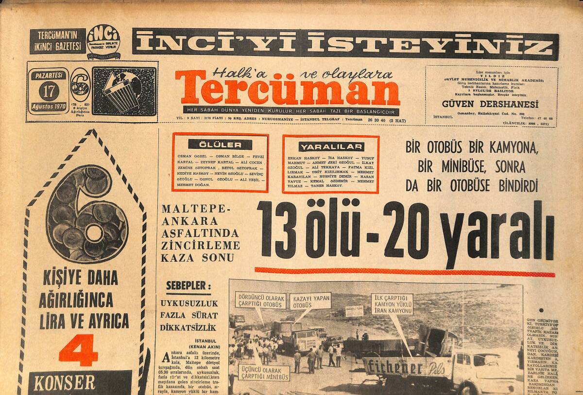 Tercüman Gazetesi 17 Ağustos 1970 - Suriye'ye Sıçrayan Kolera , Türkiye'yi Tehdide Başladı - Alman Ligi Gollü Geçiyor GZ145439 - 1