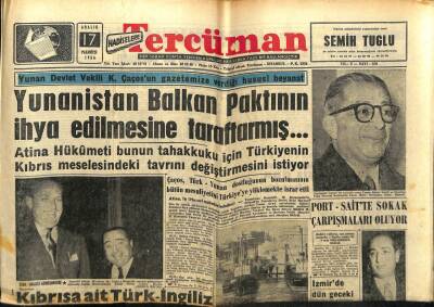 Tercüman Gazetesi 17 Aralık 1956 - Yunanistan , Balkan Paktının İhya Edilmesine Taraftarmış GZ54732 - 1