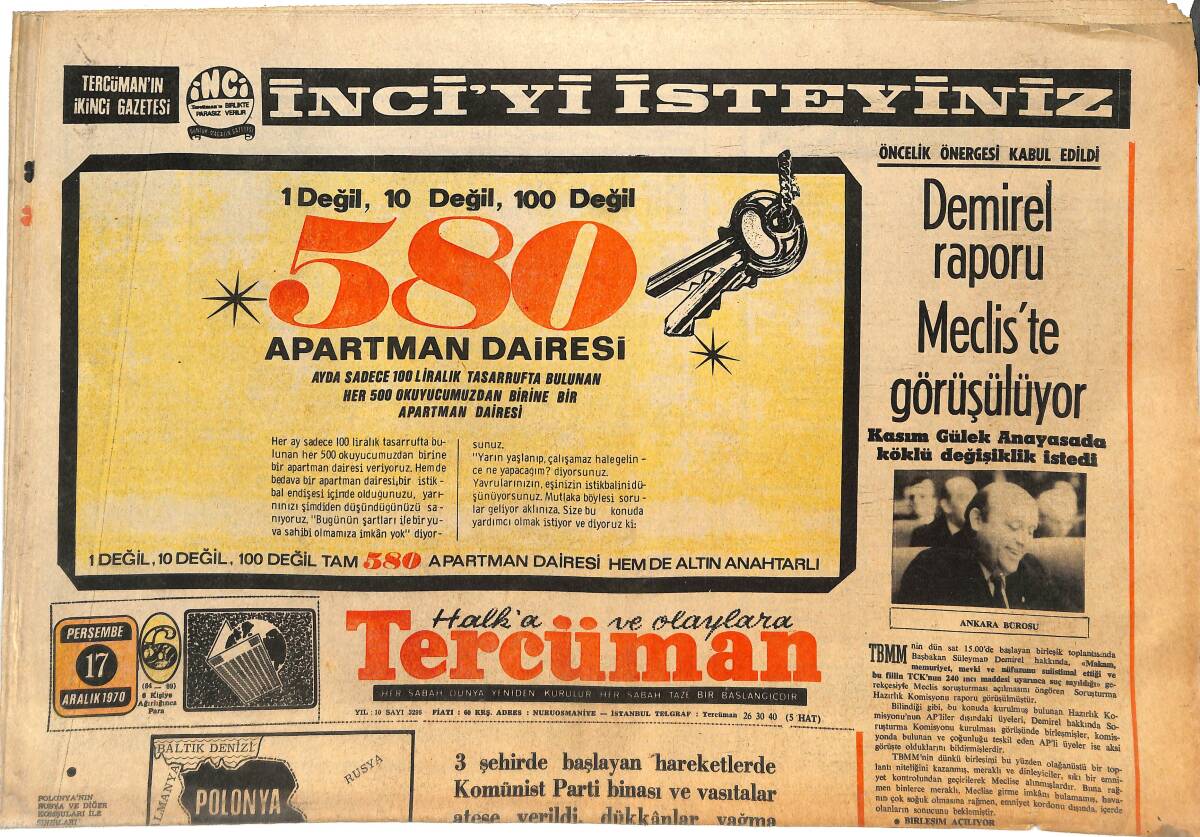 Tercüman Gazetesi 17 Aralık 1970 - Mahalle Bekçilerinin İntibakları Yapıldı - Polonyada Halk Ayaklandı GZ145118 - 1