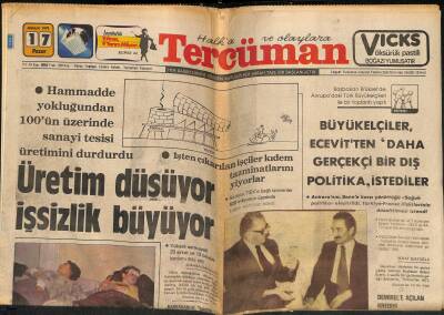 Tercüman Gazetesi 17 Aralık 1978 - Üretim Düşüyor İşsizlik Büyüyor - Kadıköydeki Patlamalarda Biri Çocuk 5 Kişi Yaralandı GZ123491 - 1