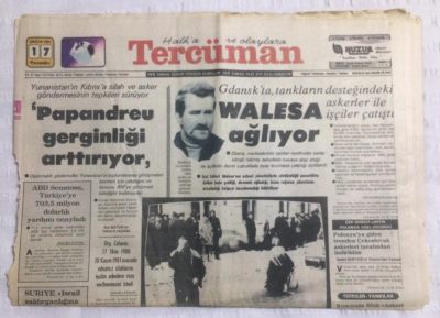 Tercüman Gazetesi 17 Aralık 1981 - Papandreu Gerginliği Artıyor - GZ19553 - 1