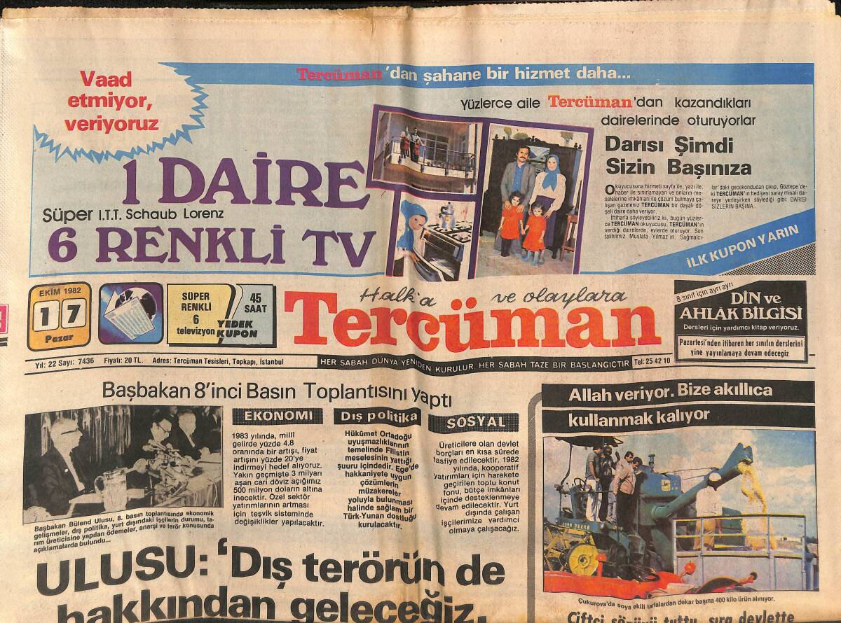 Tercüman Gazetesi 17 Ekim 1982 - Yatağan'da Çok Zengin Kömür Yatakları Bulundu - Sovyetler Birliği Dünya Voleybol Şampiyonası GZ134491 - 1