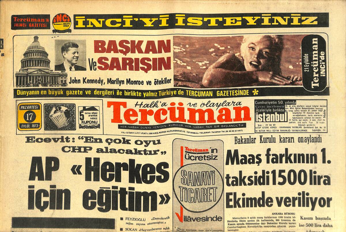 Tercüman Gazetesi 17 Eylül 1973 - Afacan'ın Sünneti 500 Bin Liraya Mal Oldu - Beşiktaş Giresun'u Zor Yendi GZ144570 - 1