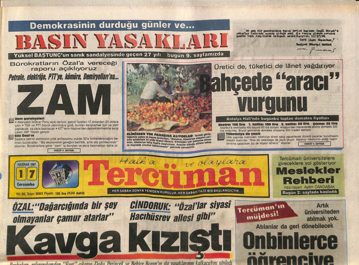 Tercüman Gazetesi 17 Haziran 1987 - DSP'de Orta Oyunu - Rummenigge Galatasaray'da GZ150255 - 1