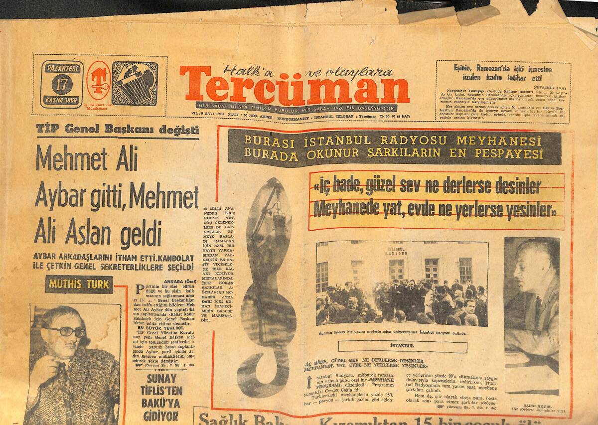 Tercüman Gazetesi 17 Kasım 1969 - TİP Genel Başkanı Değişti - Maçtan Sonra Gegiç Üzgün Konuştu: Mağlubiyeti Ali Hazırladı! GZ144438 - 1