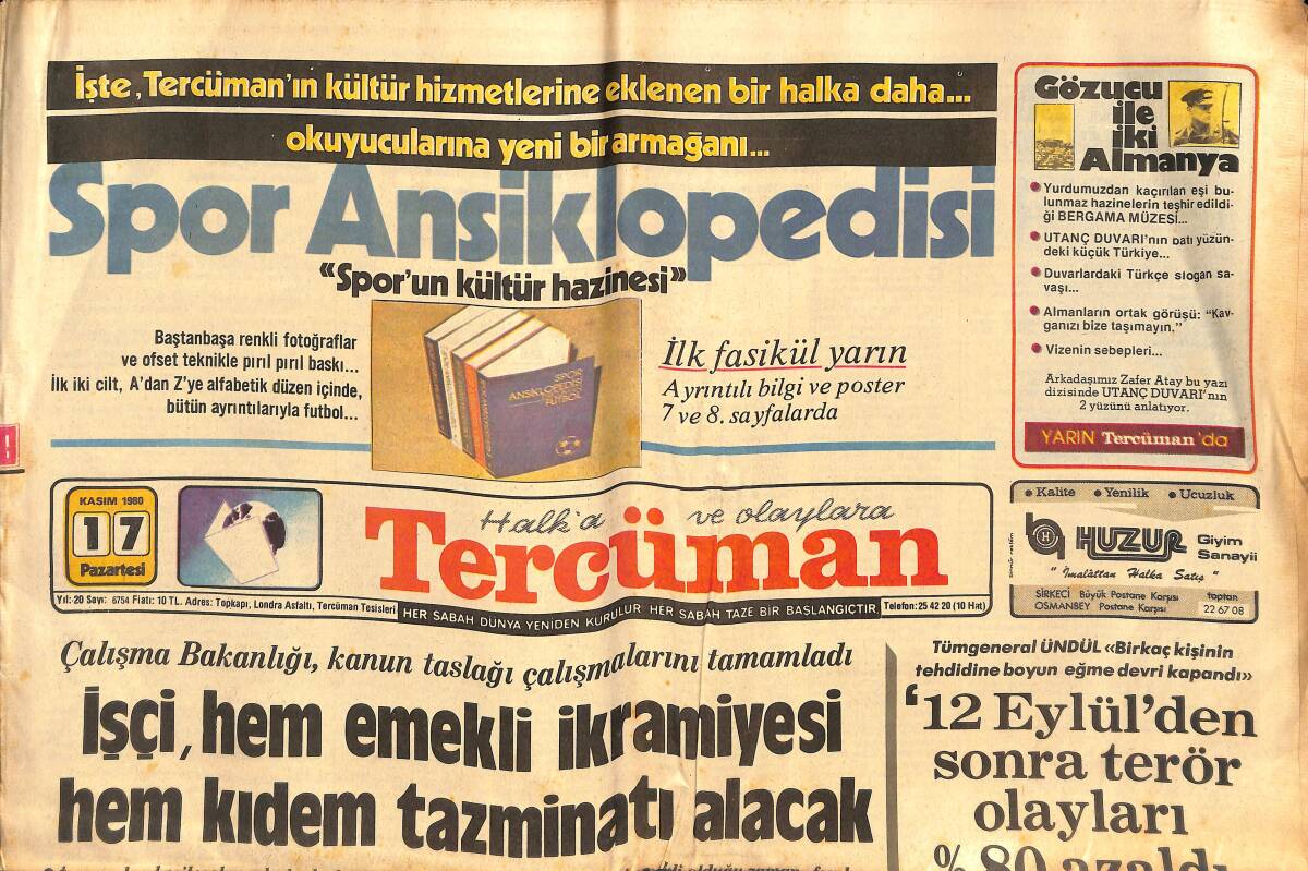 Tercüman Gazetesi 17 Kasım 1980 - Irak Birlikleri Susangerd Şehrine Girdi - Eskişehirspor Rizespor'u Topa Tuttu GZ134109 - 1