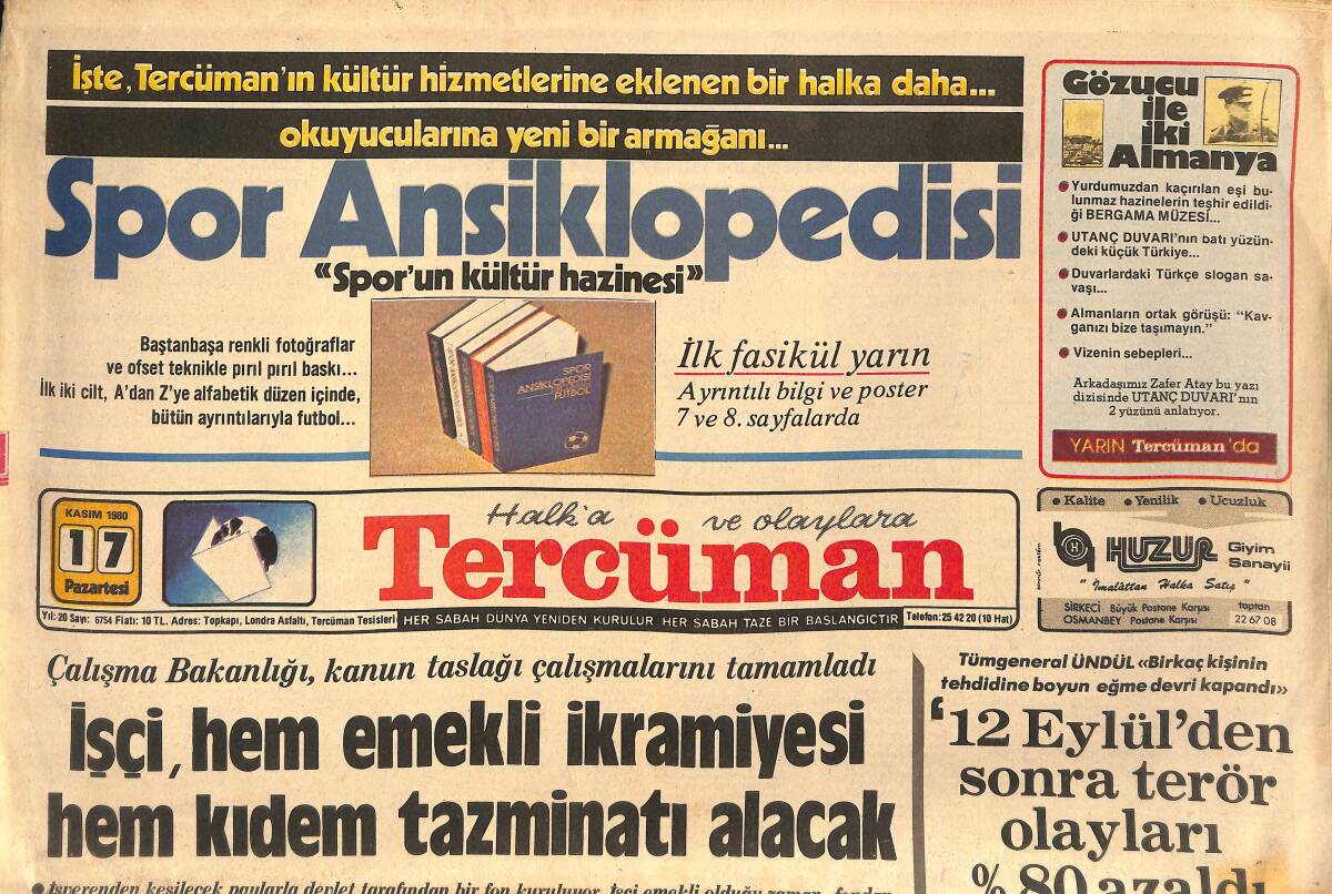 Tercüman Gazetesi 17 Kasım 1980 - Trabzon Lider - Dünya Sinemasının En Güzel Kadınları 50 Yaşa Yaklaştı GZ154673 - 1
