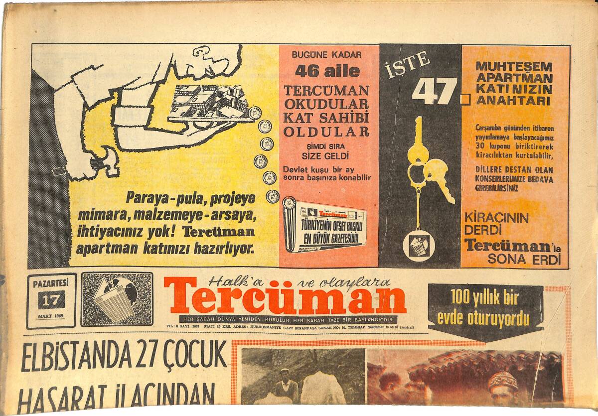 Tercüman Gazetesi 17 Mart 1969 - Eskişehirspor Galatasaray'ı Elinden Kaçırdı - BMC, İzmir'den İran'a Kamyon İhraç Etti GZ144938 - 1