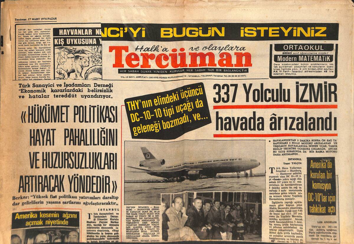 Tercüman Gazetesi 17 Mart 1974 - Barzani, Petrolden Kürtlere de Hisse Verilmesini İstiyor - Fenerbahçe, Giresun'dan Rövanşı Alamadı GZ133962 - 1