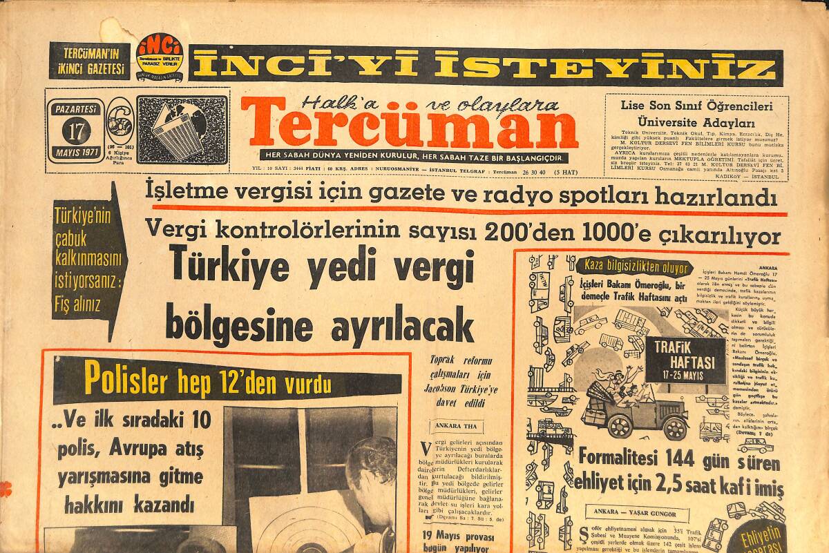 Tercüman Gazetesi 17 Mayıs 1971 - AKSU Kâğıt Fabrikası , Gazete Kâğıdı Satışına Dün Başladı - Türkiye Yedi Vergi Bölgesine Ayrılacak GZ144241 - 1