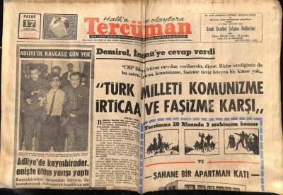 Tercüman Gazetesi 17 Nisan 1966 - Demirel Türk Milleti Komünizme İrticaa Ve Faşizme Karşı GZ53944 - 1