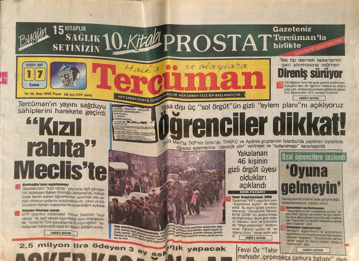 Tercüman Gazetesi 17 Nisan 1987 - Kızıl Rabıta Mecliste - Bağ Kur Emeklisine De 200 Bin Lira Aylık GZ157090 - 1