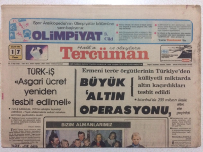 Tercüman Gazetesi 17 Ocak 1982 - Büyük Altın Operasyonu GZ27439 - 1