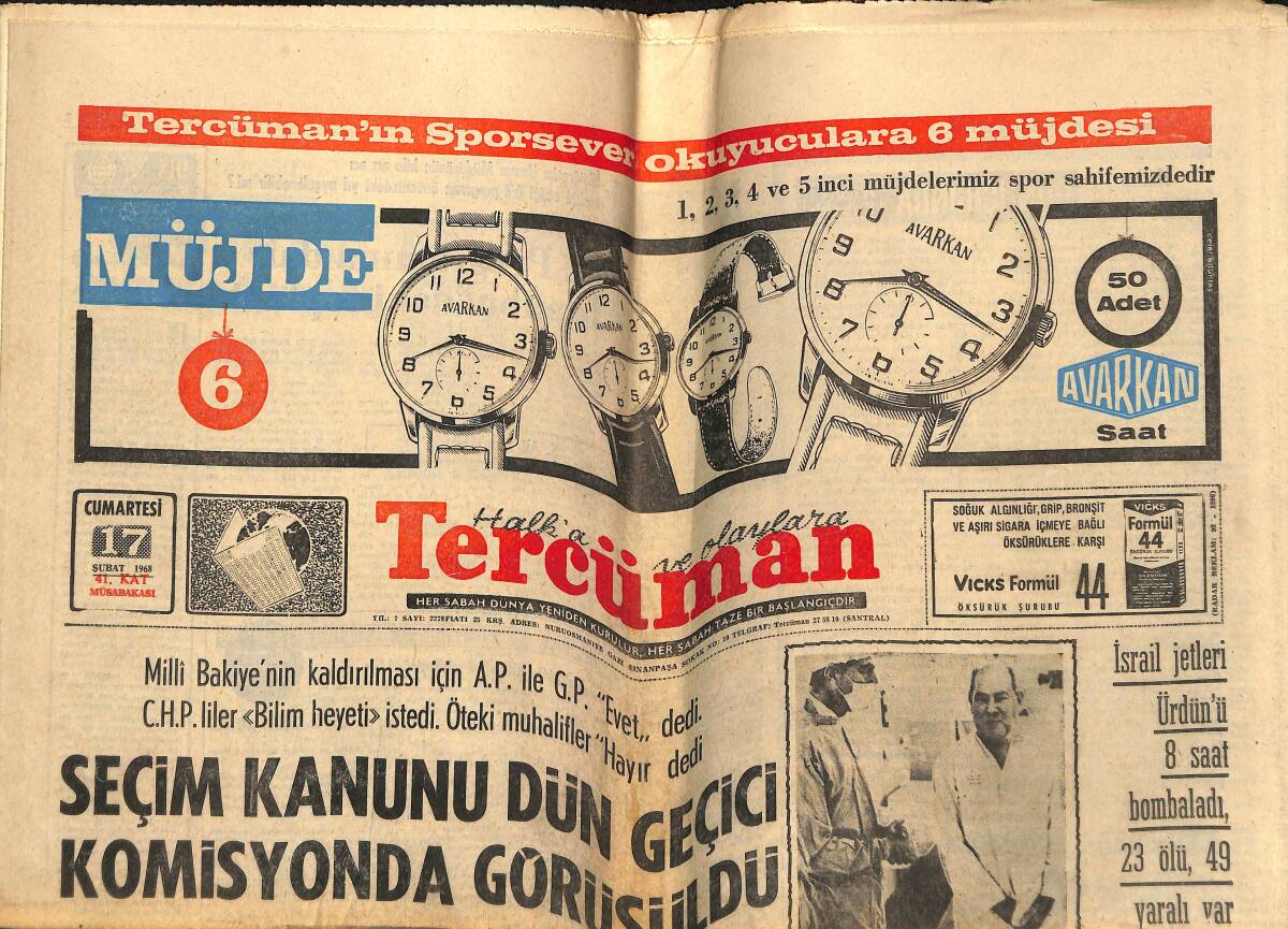 Tercüman Gazetesi 17 Şubat 1968 - Seçim Kanunu Dün Geçici Komisyonda Görüşüldü GZ148830 - 1