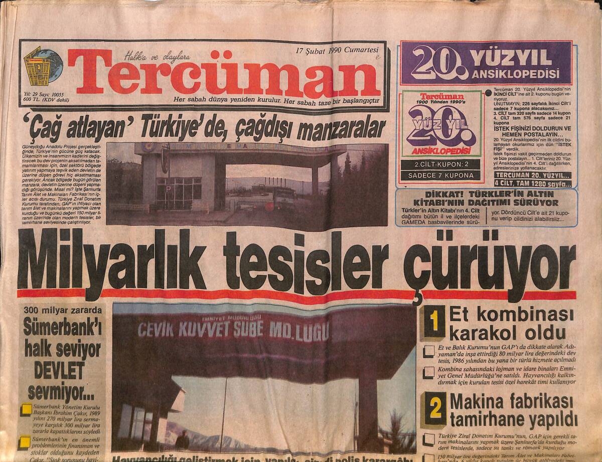 Tercüman Gazetesi 17 Şubat 1990 - Necla Nazır'ın Başarısı - Milyarlık Tesisler Çürüyor GZ150498 - 1