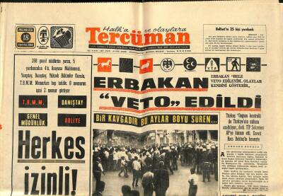 Tercüman Gazetesi 18 Ağustos 1969 - MTTB Kongresi Başkan Seçiminde Kavga Çıktı - Erbakan Veto Edildi GZ123507 - 1