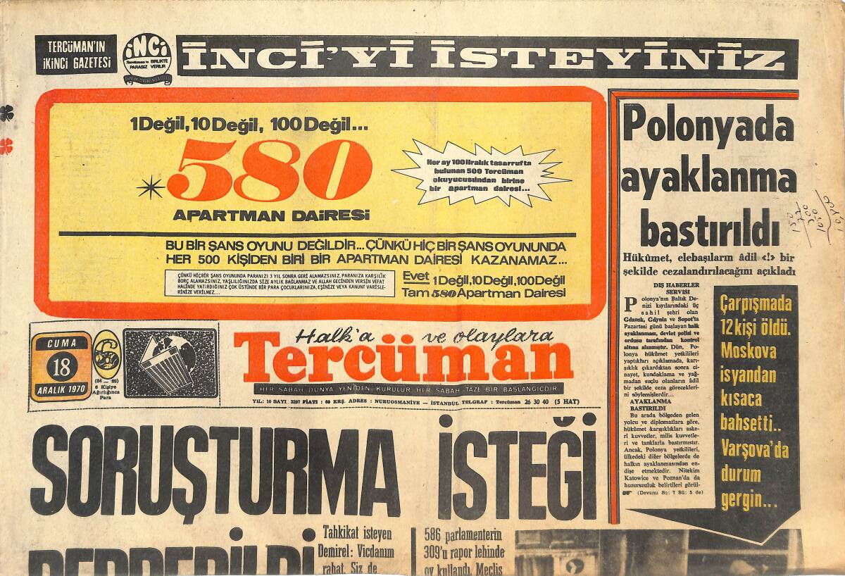 Tercüman Gazetesi 18 Aralık 1970 - Memurlar Artık Gösteri Yürüyüşü Yapabilecek - İTÜ Kolej Maçına Hazırlanıyor GZ144614 - 1