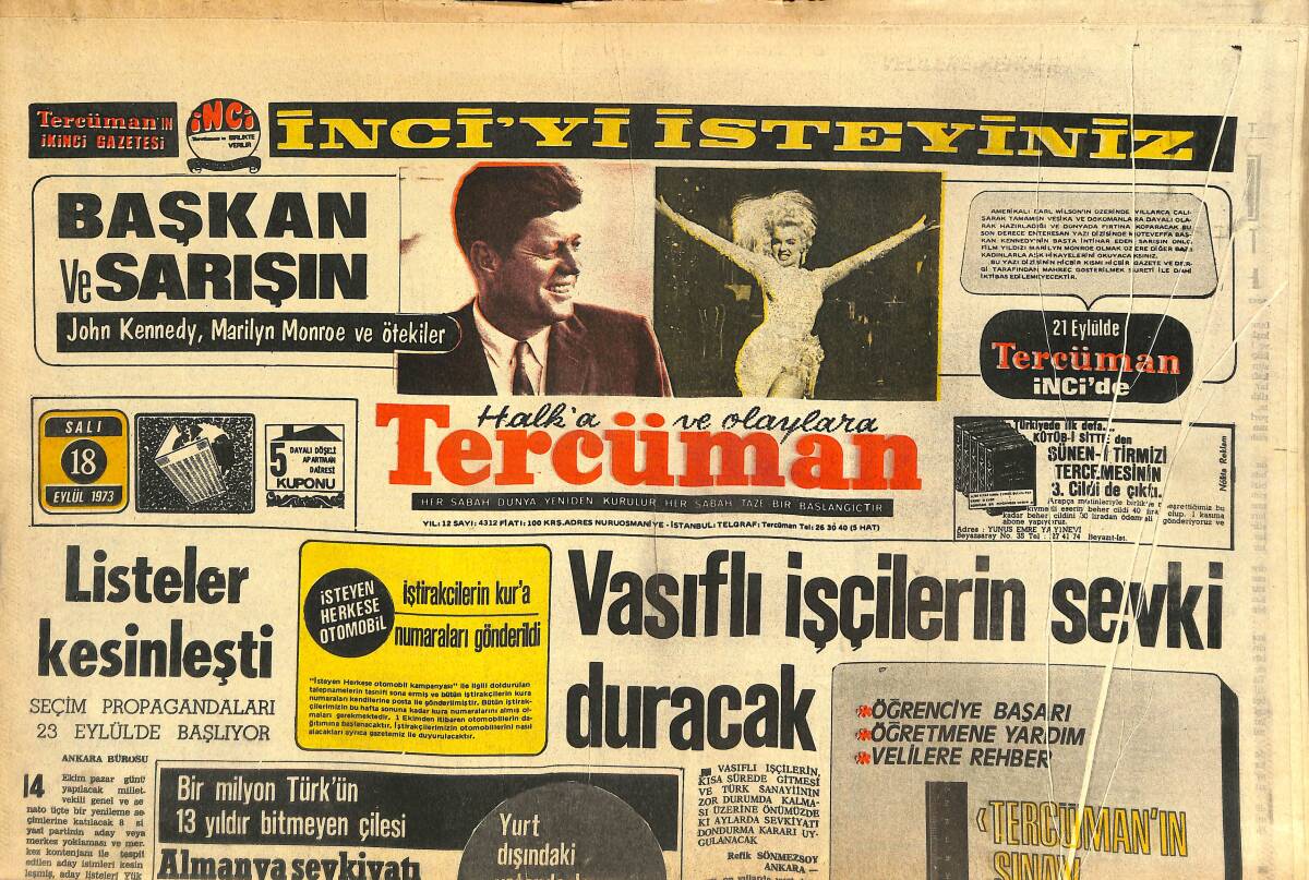 Tercüman Gazetesi 18 Eylül 1973 - Vasıflı İşçilerin Sevki Duracak - Şili'de Direnen İşçilere Karşı Uçaklar Ateş Açtı GZ144249 - 1