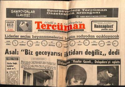 Tercüman Gazetesi 18 Mayıs 1968 - Asal Biz Gece Yarısı İktidarı Değiliz Dedi GZ55272 - 1