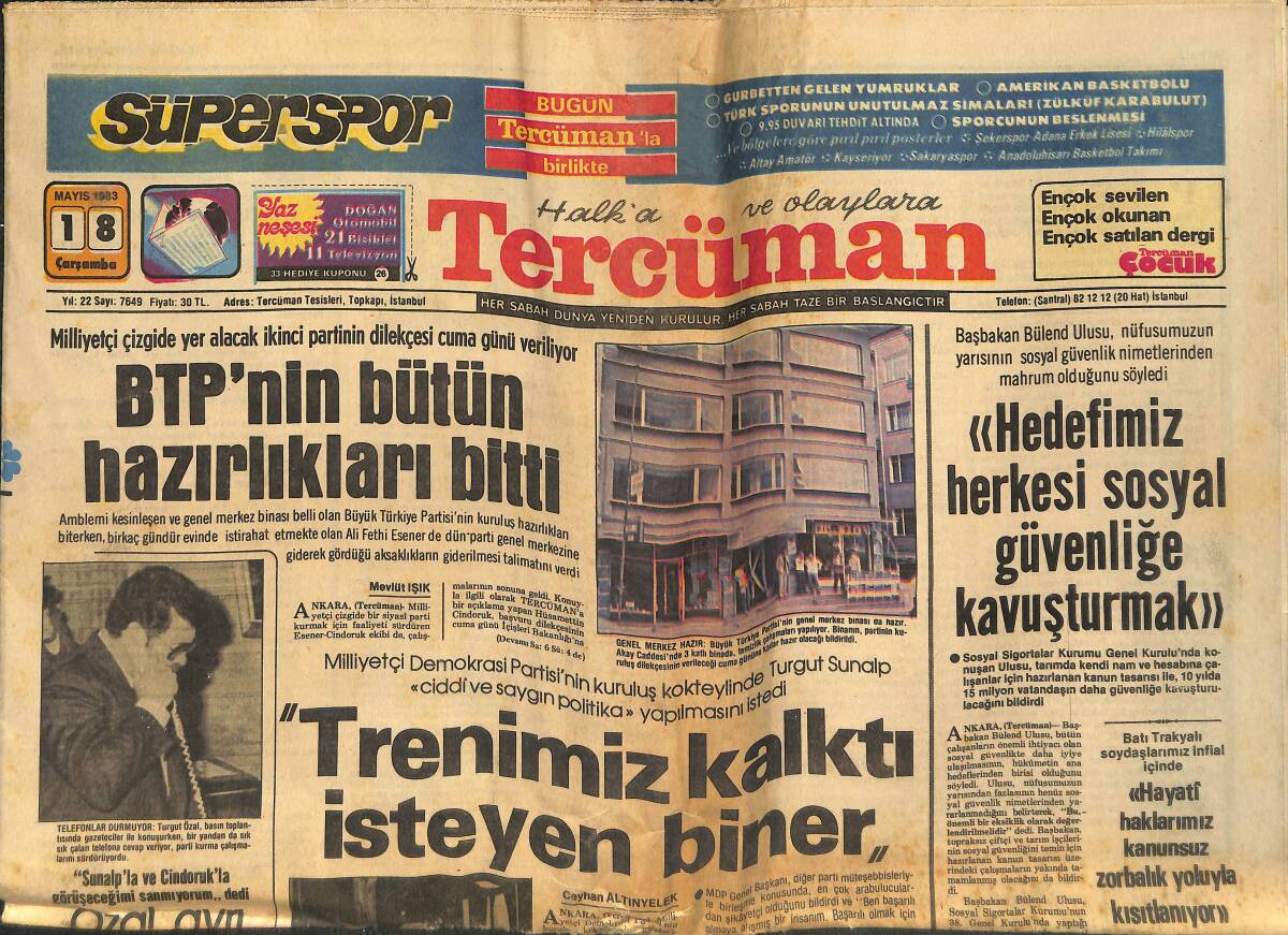 Tercüman Gazetesi 18 Mayıs 1983 - Carstens : Türk İşçilerini Çok Şey Borçluyuz GZ133423 - 1