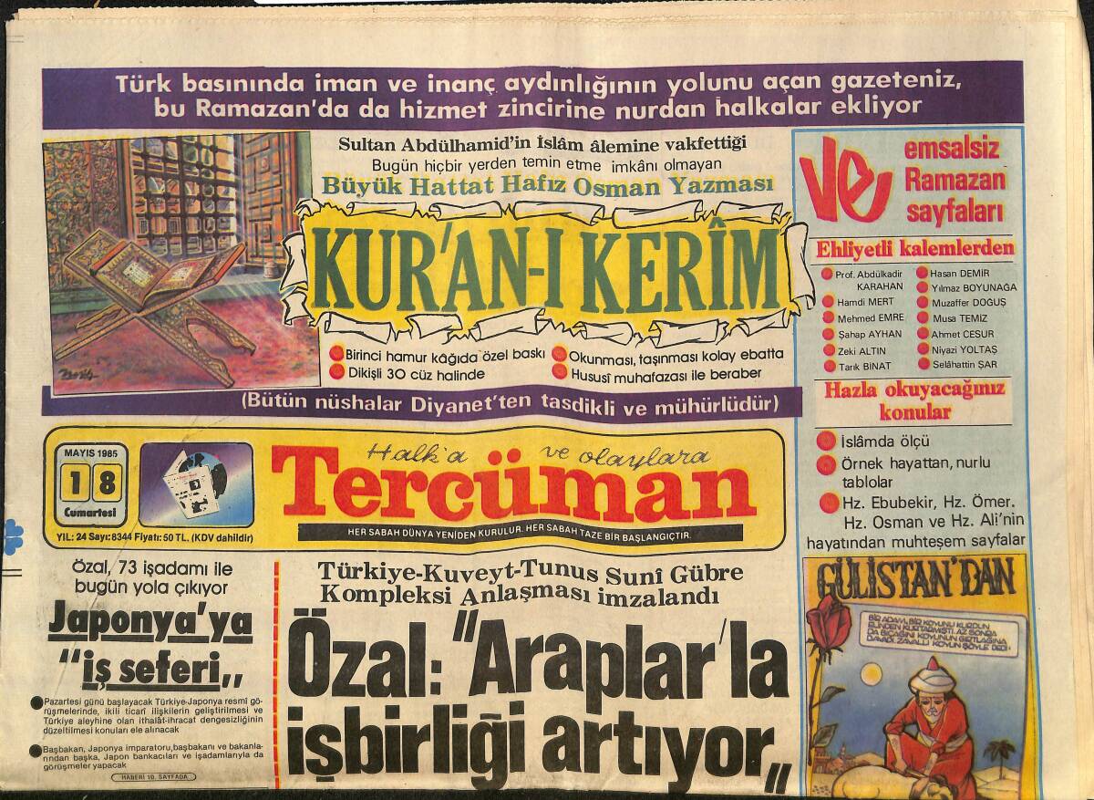 Tercüman Gazetesi 18 Mayıs 1985 - 10 Türk Parlamenter Ölüm Tehlikesi Atlattı - Japonya'ya İş Seferi GZ150304 - 1