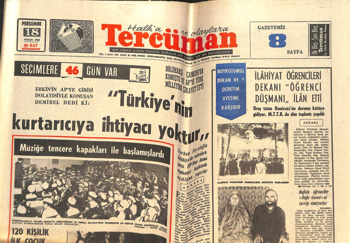 Tercüman Gazetesi 18 Nisan 1968 - Almanya'daki Gösterilerde AP Muhabiri Öldü - Fenerbahçe-Eskişehirspor Yarı Finalde GZ143424 - 1