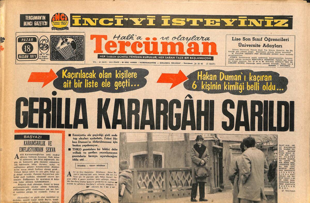 Tercüman Gazetesi 18 Nisan 1971 - Gerilla Karargahı Sarıldı - Elektronik Beyine Göre M.Ali Clay Beraet Edecek GZ141968 - 1