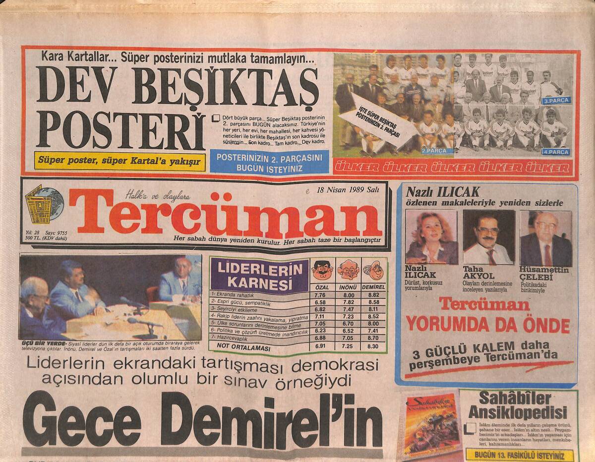 Tercüman Gazetesi 18 Nisan 1989 - Nevra Serezli: Utangaç Ve Korkağım! -Turgut Özal'a Sahur Zehir Oldu - Özbekistan'da Milli Uyanış GZ144110 - 1