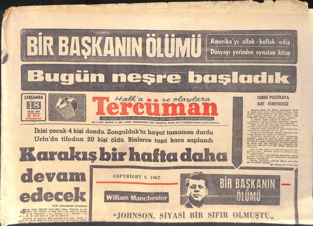 Tercüman Gazetesi 18 Ocak 1967 - Kennedy ve Johnson'ın Benzer Tarafları - Fenerbahçeli Oyunculara Başarı Primi Verilecek GZ157041 - 1