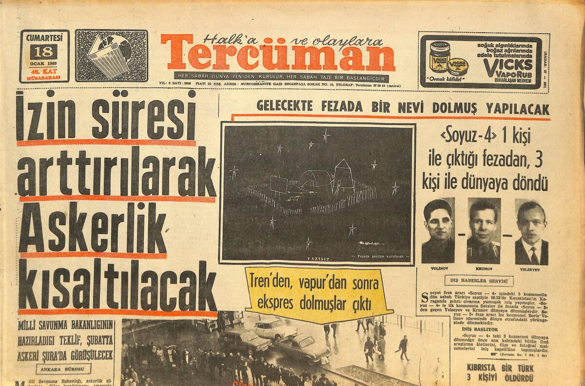 Tercüman Gazetesi 18 Ocak 1969 - İstanbul Pek Yakında Tamamen Karanlıkta Kalacak - Galatasaray Başkanlık Yarışında Şans Tablosu GZ146393 - 1