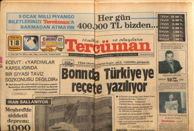 Tercüman Gazetesi 18 Ocak 1979 - Meşhedde Şiddetli Deprem 1000 Ölü GZ87560 - 1