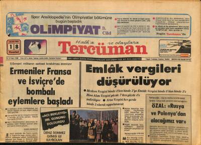 Tercüman Gazetesi 18 Ocak 1982 - Blochin Atletico Madride Transfer Oldu - Emlâk Vergileri Düşürülüyor GZ126195 - 1