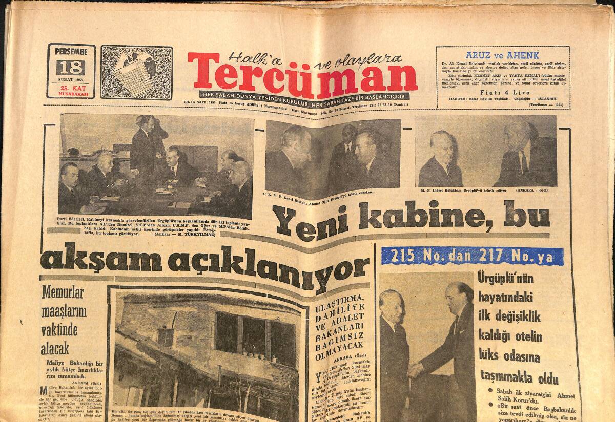 Tercüman Gazetesi 18 Şubat 1965 - Demirel Başbakan Yardımcısı Olacak - İlk Güzellik Kraliçesi - Bugün Yeni Bir Devlet Kuruldu: Gambiya GZ140448 - 1