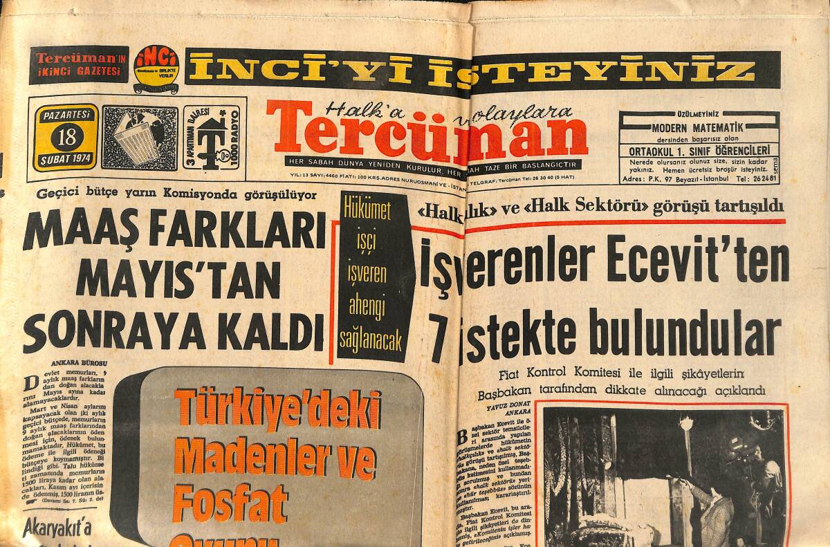 Tercüman Gazetesi 18 Şubat 1974 - İşverenler Ecevit'e İsteklerde Bulunuyor - Anlaşma Sağlanmazsa THY'da İki Gün Sonra Greve Gidiliyor GZ134012 - 1