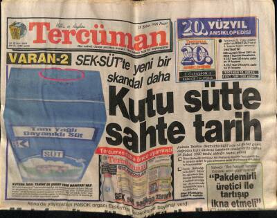 Tercüman Gazetesi 18 Şubat 1990 - Kutu Sütte Sahte Tarih GZ65401 - 2
