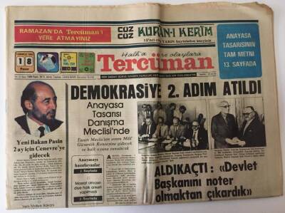Tercüman Gazetesi 18 Temmuz 1982 - Anayasa Tasarısı 200 Maddeden Meydana Geliyor 1982 ANAYASASInın Tam Metni GZ10755 - 2