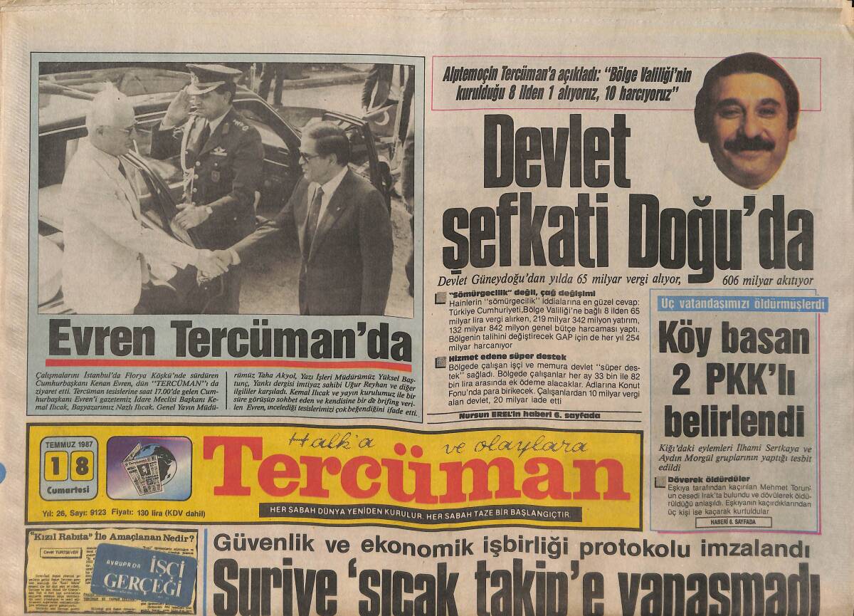 Tercüman Gazetesi 18 Temmuz 1987 - Kenan Evren Tercümanda - Liderler Yine Meydanda GZ132709 - 1