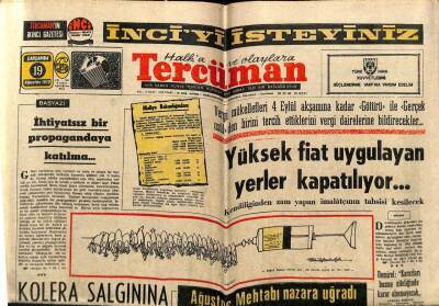 Tercüman Gazetesi 19 Ağustos 1970 - Kolera Salgınına Kapılarımız Kapalı GZ65441 - 1