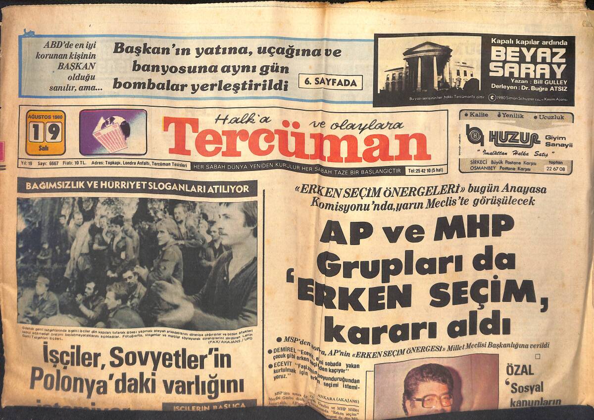 Tercüman Gazetesi 19 Ağustos 1980 - Perihan Savaş Fuardan Önce Yatağa Düştü-Erol Evgin Hem Sahnede Hem Evde Çalışıyor-Lige Hızlı Yaklaşan Takım Fener GZ132647 - 1
