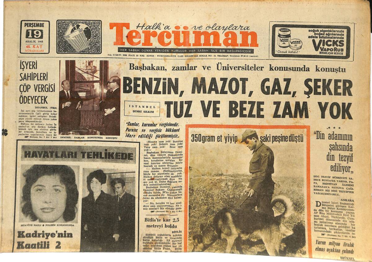 Tercüman Gazetesi 19 Aralık 1968 - Anadol'la 16 Ülkeyi Gezen Gençler Bugün Edirne'de Olacak - Lefter Şimdide Samsunspor'da GZ144869 - 1