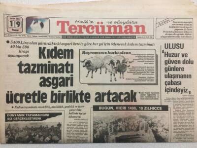 Tercüman Gazetesi 19 Ekim 1980 - Kıdem Tazminatı Asgari Ücretle Birlikte Artacak GZ32988 - 1