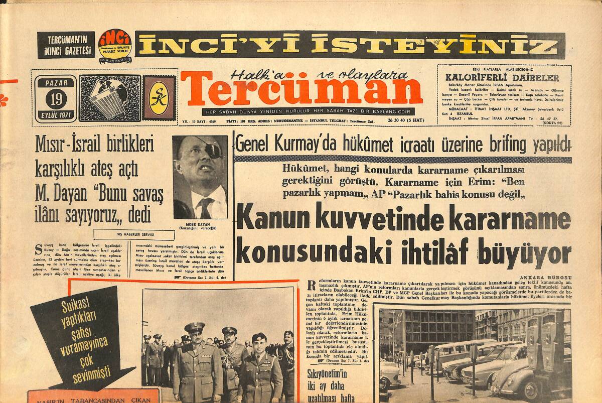 Tercüman Gazetesi 19 Eylül 1971 - Kanun Kuvvetinde Kararname Konusundaki İhtilaf Büyüyor! - Güreş Kampında İfadeler Alınıyor! GZ145830 - 1