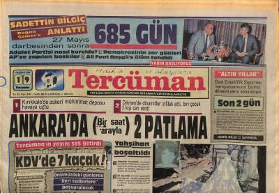 Tercüman Gazetesi 19 Haziran 1986 - Ankarada Bir Saat Arayla 2 Patlama - YÖK , İmtihan Sistemini Değiştirdi GZ117345 - 1