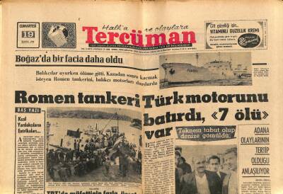 Tercüman Gazetesi 19 Kasım 1966 - Romen Tankeri Türk Motorunu Batırdı , 7 Ölü Var - Karahan APye Girdi GZ123578 - 1
