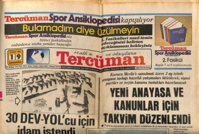 Tercüman Gazetesi 19 Kasım 1980 - Yeni Anayasa Ve Kanunlar İçin Takvim Düzenlendi GZ67596 - 1