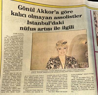 Tercüman Gazetesi 19 Kasım 1981 - Gönül Akkora Göre Kalıcı Olmayan Assolistler İstanbuldaki Nüfus Artışı İle İlgili GZ122110 - 2