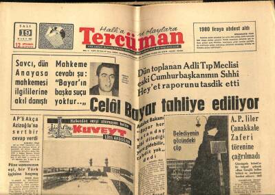 Tercüman Gazetesi 19 Mart 1963 - Celal Bayar Tahliye Ediliyor GZ54083 - 1